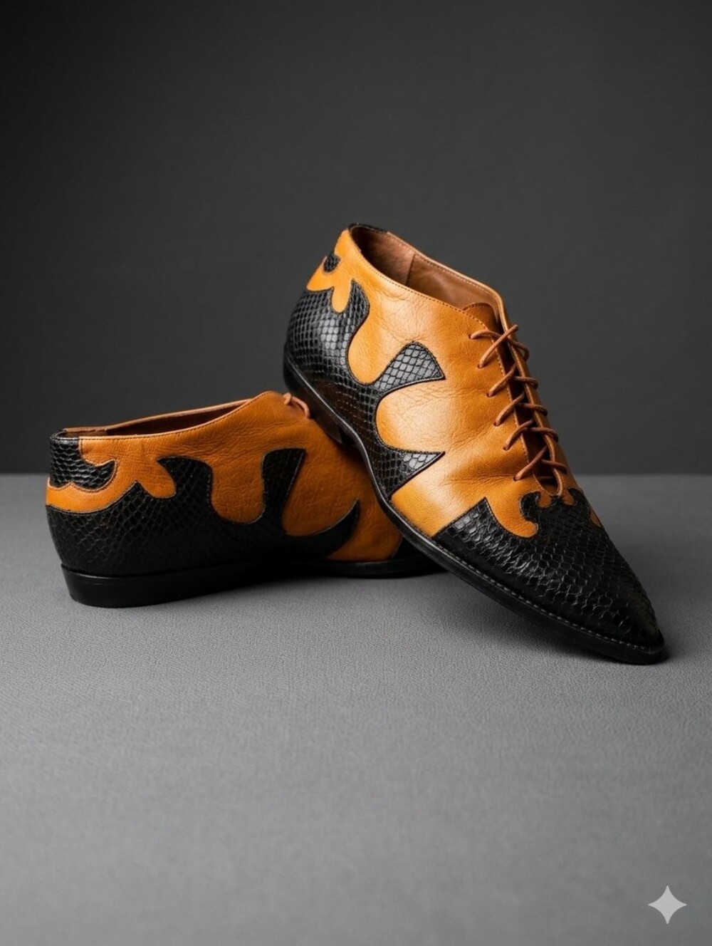 Mon Amour Two-Tone Black and Brown/Cognac Leather Shoes Sz 8
